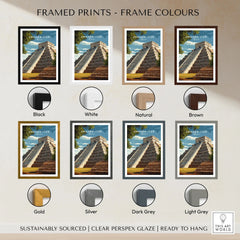 Chichén Itzá Mexico Travel Print El Castillo Pyramid Poster Mayan Ruins Wall Art framed print frame colour options: black, white, natural, brown, gold, silver, dark grey and light grey