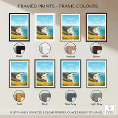 Cornwall Poster framed print frame colour options: black, white, natural, brown, gold, silver, dark grey and light grey