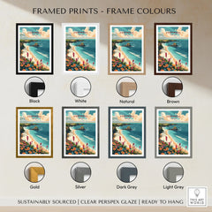 Cornwall Wall Art Print - United Kingdom Travel Poster framed print frame colour options: black, white, natural, brown, gold, silver, dark grey and light grey