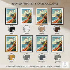 Cornwall Coast Travel Print framed print frame colour options: black, white, natural, brown, gold, silver, dark grey and light grey