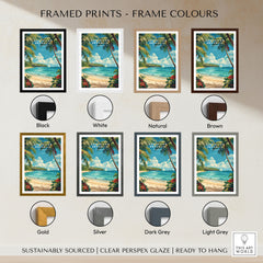 Dominican Republic Travel Print framed print frame colour options: black, white, natural, brown, gold, silver, dark grey and light grey