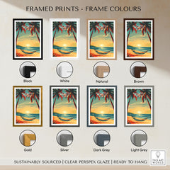 Dominican Republic Travel Poster framed print frame colour options: black, white, natural, brown, gold, silver, dark grey and light grey