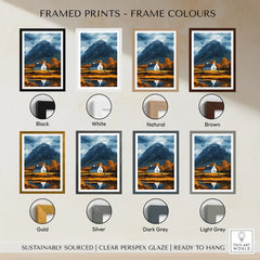Glencoe Scotland Poster framed print frame colour options: black, white, natural, brown, gold, silver, dark grey and light grey