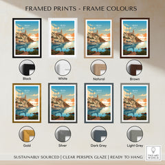 Ibiza Poster Print framed print frame colour options: black, white, natural, brown, gold, silver, dark grey and light grey