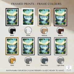 Iguazu Falls Print Argentina framed print frame colour options: black, white, natural, brown, gold, silver, dark grey and light grey