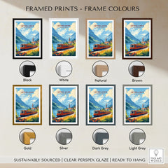 Interlaken Travel Print framed print frame colour options: black, white, natural, brown, gold, silver, dark grey and light grey
