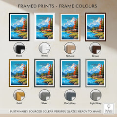 Interlaken Print Switzerland framed print frame colour options: black, white, natural, brown, gold, silver, dark grey and light grey