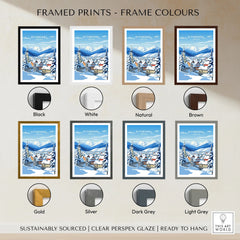 Kitzbuhel Poster framed print frame colour options: black, white, natural, brown, gold, silver, dark grey and light grey