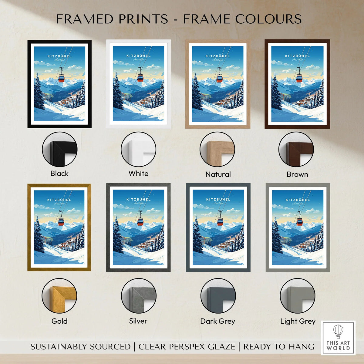 Kitzbuhel Art Print framed print frame colour options: black, white, natural, brown, gold, silver, dark grey and light grey
