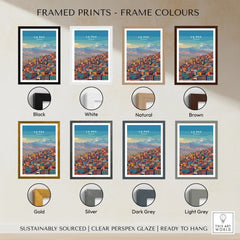 La Paz Bolivia Andes Mountain City Print - Travel Poster framed print frame colour options: black, white, natural, brown, gold, silver, dark grey and light grey