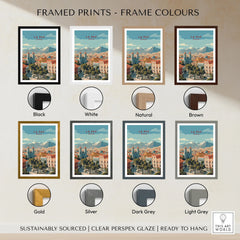 La Paz Travel Print - Bolivia Wall Art framed print frame colour options: black, white, natural, brown, gold, silver, dark grey and light grey