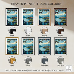 Lake Maggiore Travel Poster framed print frame colour options: black, white, natural, brown, gold, silver, dark grey and light grey