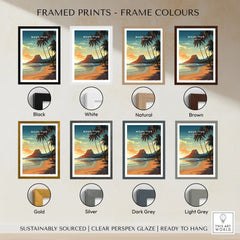 Mauritius Le Morne Poster framed print frame colour options: black, white, natural, brown, gold, silver, dark grey and light grey