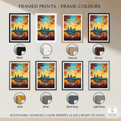 Leeds Wall Art Print - United Kingdom Travel Poster framed print frame colour options: black, white, natural, brown, gold, silver, dark grey and light grey