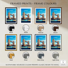 London Print England framed print frame colour options: black, white, natural, brown, gold, silver, dark grey and light grey