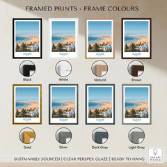 Agadir Morocco Print – Panoramic Beach and Palm Tree Wall Decor framed print frame colour options: black, white, natural, brown, gold, silver, dark grey and light grey