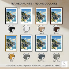 Big Sur Wall Art | Modern Style framed print frame colour options: black, white, natural, brown, gold, silver, dark grey and light grey