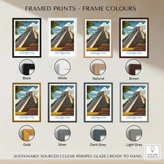 Mexico Chichén Itzá El Castillo Poster Mayan Temple Travel Print Ancient Ruins Wall Art framed print frame colour options: black, white, natural, brown, gold, silver, dark grey and light grey