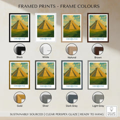 Mexico Mayan Pyramid Chichén Itzá Travel Poster El Castillo Landscape Print Wall Art framed print frame colour options: black, white, natural, brown, gold, silver, dark grey and light grey