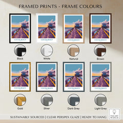 Cocoa Beach Florida Wooden Pier Poster - Golden Hour Sunset Decor framed print frame colour options: black, white, natural, brown, gold, silver, dark grey and light grey