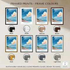 Cocoa Beach Kennedy Space Center Poster - Florida Wall Art Decor framed print frame colour options: black, white, natural, brown, gold, silver, dark grey and light grey
