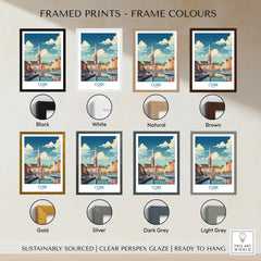 Cork Ireland Poster framed print frame colour options: black, white, natural, brown, gold, silver, dark grey and light grey