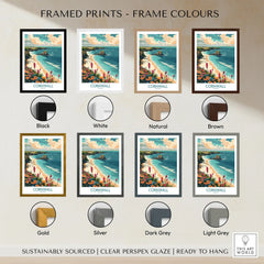 Cornwall Travel Poster - United Kingdom framed print frame colour options: black, white, natural, brown, gold, silver, dark grey and light grey