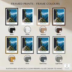 Death Road Bolivia Mountain Art Print | Yungas Camino Poster framed print frame colour options: black, white, natural, brown, gold, silver, dark grey and light grey