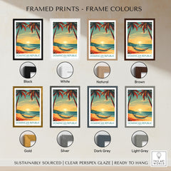 Dominican Republic Wall Art framed print frame colour options: black, white, natural, brown, gold, silver, dark grey and light grey