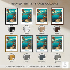 Hakone Japan Lakeside Temple Wall Art - Japanese Nature Travel Decor framed print frame colour options: black, white, natural, brown, gold, silver, dark grey and light grey