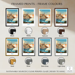 Ibiza Poster Print Modern framed print frame colour options: black, white, natural, brown, gold, silver, dark grey and light grey