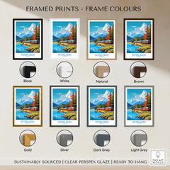 Interlaken Poster Switzerland framed print frame colour options: black, white, natural, brown, gold, silver, dark grey and light grey