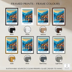 Lake Maggiore Italy Poster framed print frame colour options: black, white, natural, brown, gold, silver, dark grey and light grey