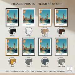 London Big Ben Wall Art | Modern Style framed print frame colour options: black, white, natural, brown, gold, silver, dark grey and light grey