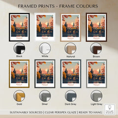 Prague Travel Print framed print frame colour options: black, white, natural, brown, gold, silver, dark grey and light grey