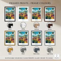 Ecuador Quito Cityscape Travel Print Poster Colonial Churches Andes Mountain Wall Art framed print frame colour options: black, white, natural, brown, gold, silver, dark grey and light grey