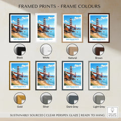 San Francisco Poster framed print frame colour options: black, white, natural, brown, gold, silver, dark grey and light grey