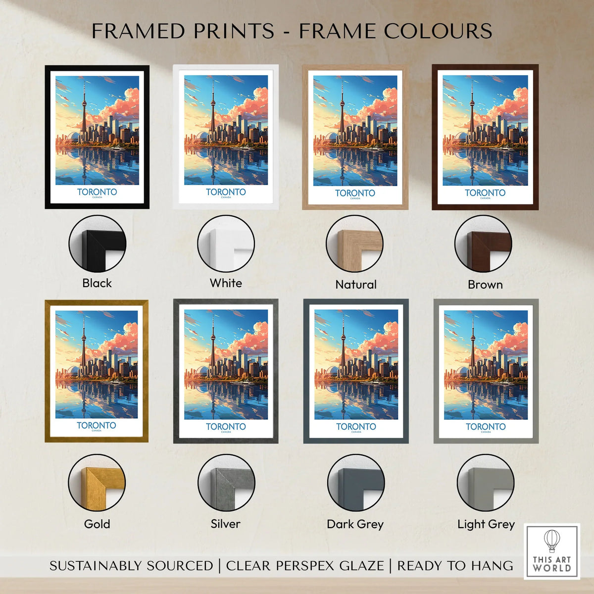 Toronto Wall Art Print framed print frame colour options: black, white, natural, brown, gold, silver, dark grey and light grey