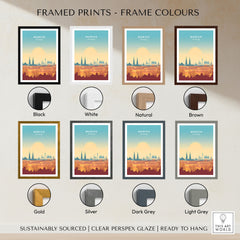 Munich Wall Art framed print frame colour options: black, white, natural, brown, gold, silver, dark grey and light grey