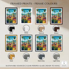 Quito Ecuador Travel Poster Cityscape Print Churches Palm Trees Andes Wall Art Decor framed print frame colour options: black, white, natural, brown, gold, silver, dark grey and light grey
