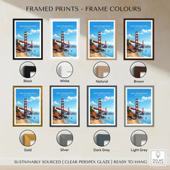 San Francisco Print framed print frame colour options: black, white, natural, brown, gold, silver, dark grey and light grey