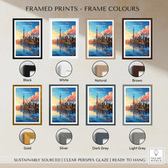 Toronto Poster framed print frame colour options: black, white, natural, brown, gold, silver, dark grey and light grey