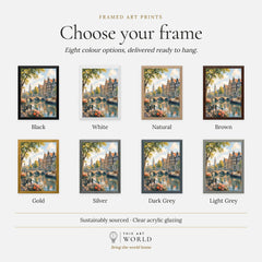 Amsterdam canal houses and bridge watercolour art print, frame colour options for the framed print