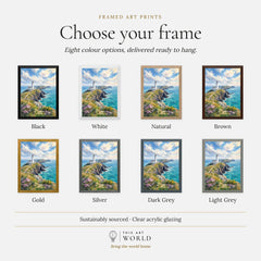 Anglesey clifftop lighthouse watercolour art print, frame colour options for the framed print