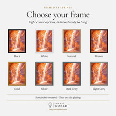 Antelope Canyon slot canyon light beam watercolour art print, frame colour options for the framed print