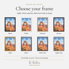 Arches National Park Delicate Arch watercolour art print, frame colour options for the framed print