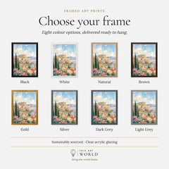 Athens Acropolis and Parthenon watercolour art print, frame colour options for the framed print