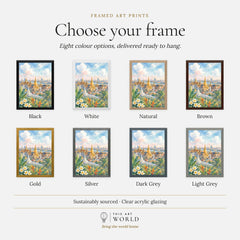 Bangkok Grand Palace golden temples watercolour art print, frame colour options for the framed print