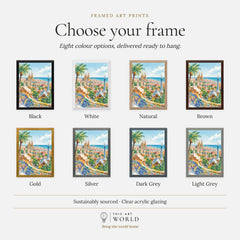 Barcelona Park Güell and Sagrada Família watercolour art print, frame colour options for the framed print