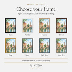 Bruges canal and Belfry tower watercolour art print, frame colour options for the framed print